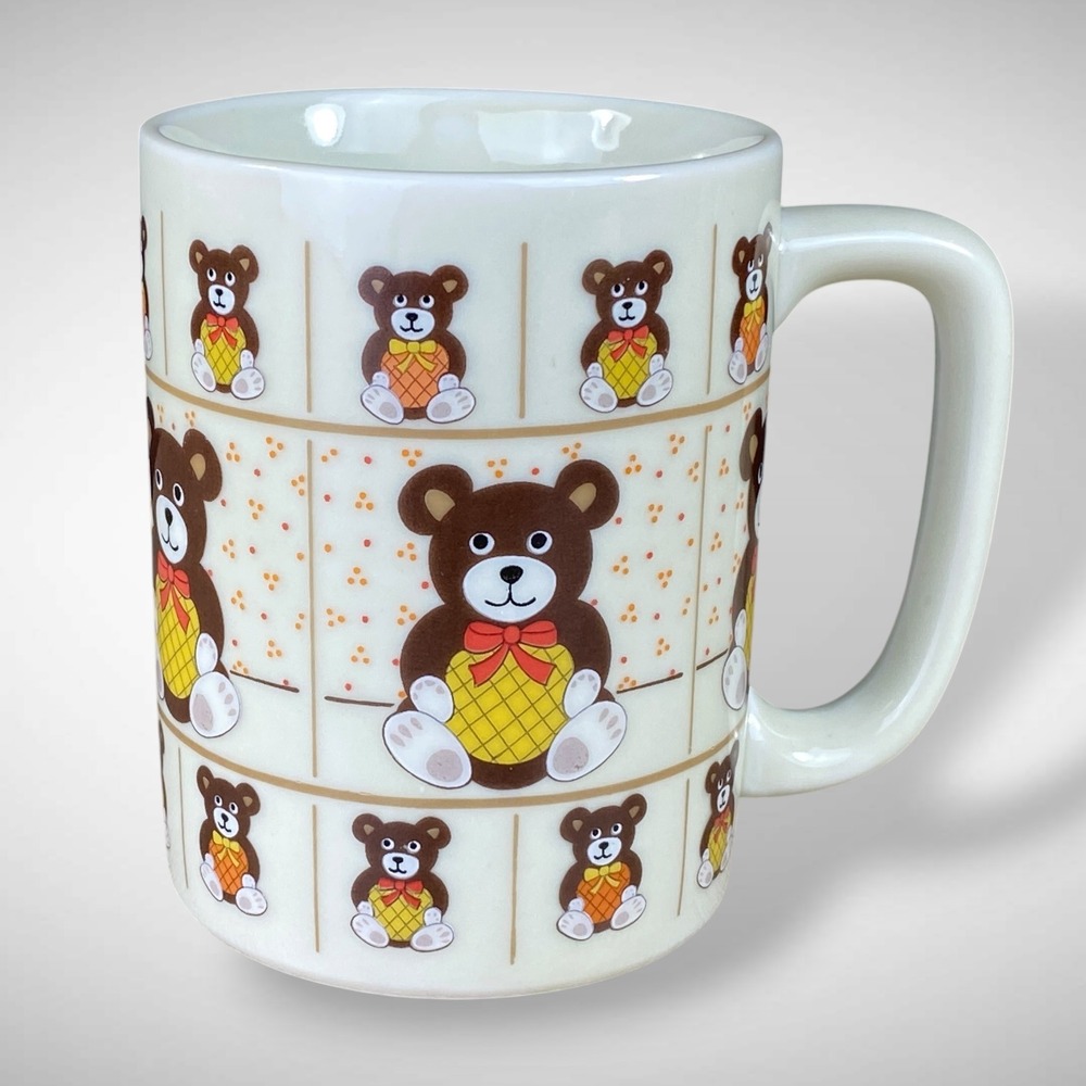 Otagiri Japan Teddy Bear Coffee Mug Enamel Ceramic 1970s–1980s